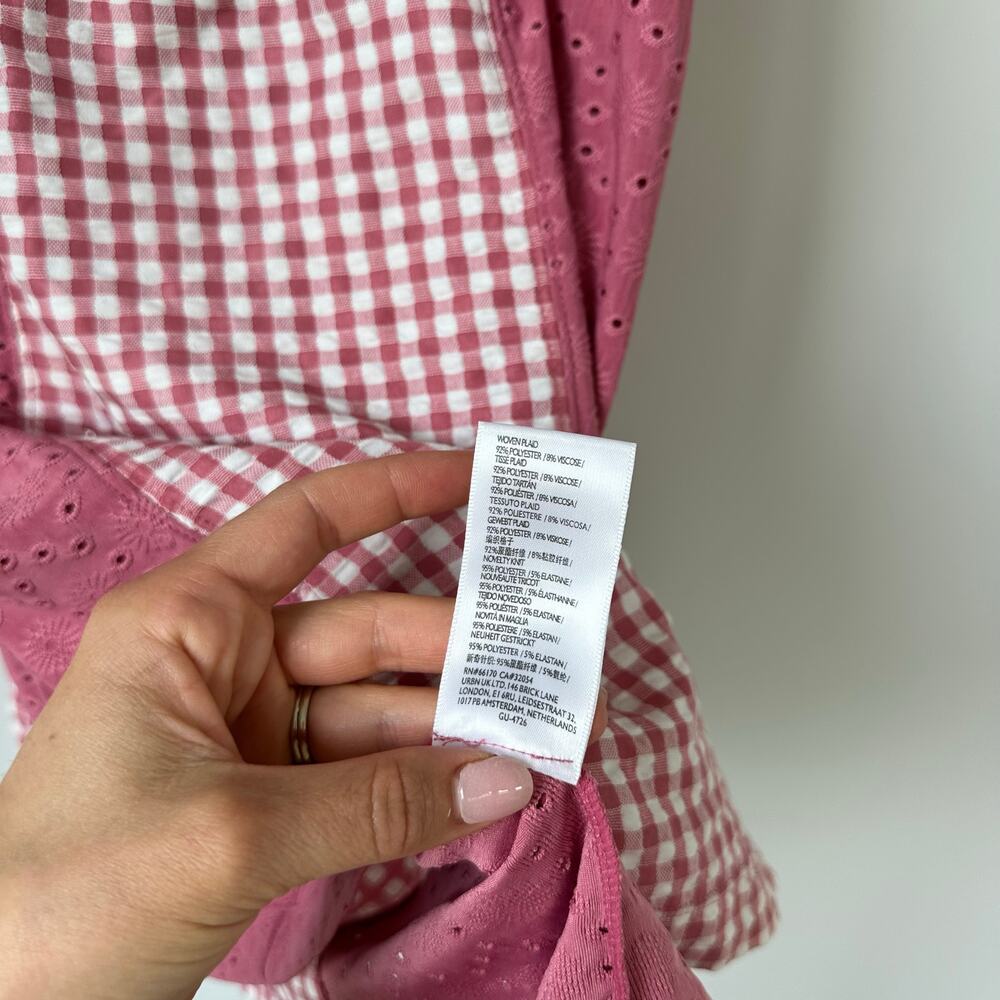 Urban Outfitters Felicity Eyelet Bustier Gingham Print Mini Dress Pink L NWT - Picture 7 of 10